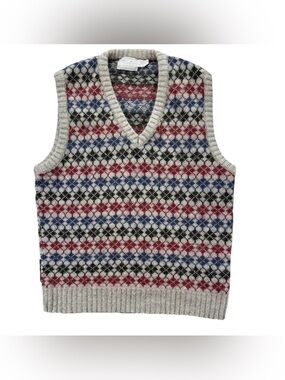 Vintage Highland Wool Sweater Vest Men's Medium Fair Isle Geometric 80s Academia
